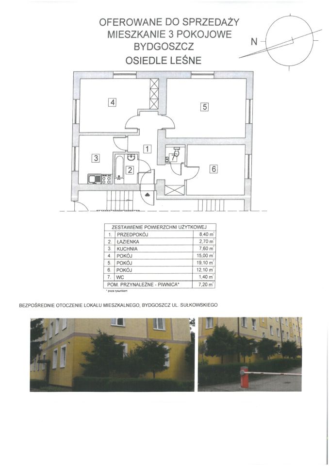 Mieszkanie 3-pokojowe Bydgoszcz Osiedle Leśne, ul. Józefa Sułkowskiego