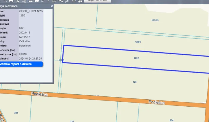 Działka budowlana Kuriany, ul. Sarnia