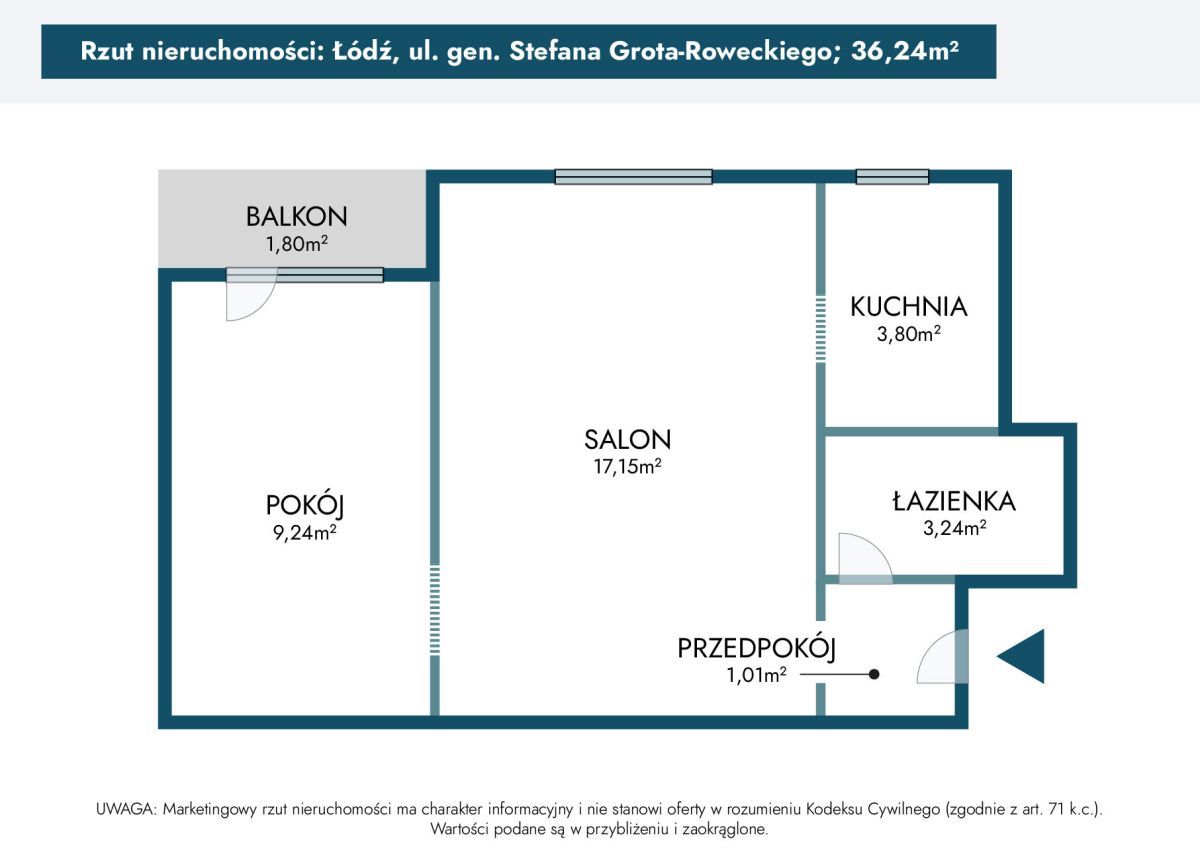 Mieszkanie 2-pokojowe Łódź Zarzew, ul. gen. Stefana Grota-Roweckiego. Zdjęcie 14