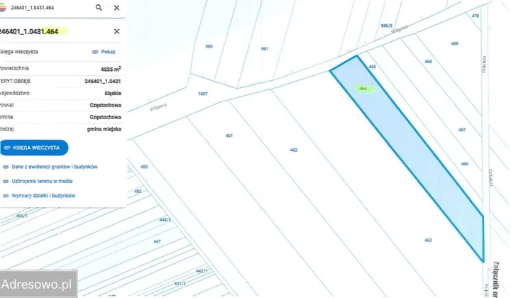 Działka rolno-budowlana Częstochowa Dźbów, ul. Ostatnia