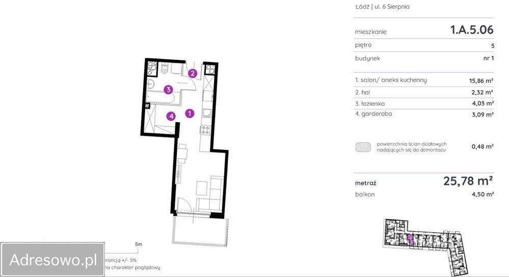 Mieszkanie 1-pokojowe Łódź Śródmieście, ul. 6 Sierpnia. Zdjęcie 3