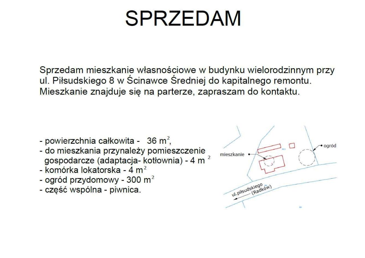 Mieszkanie 2-pokojowe Ścinawka Średnia, ul. Piłsudskiego