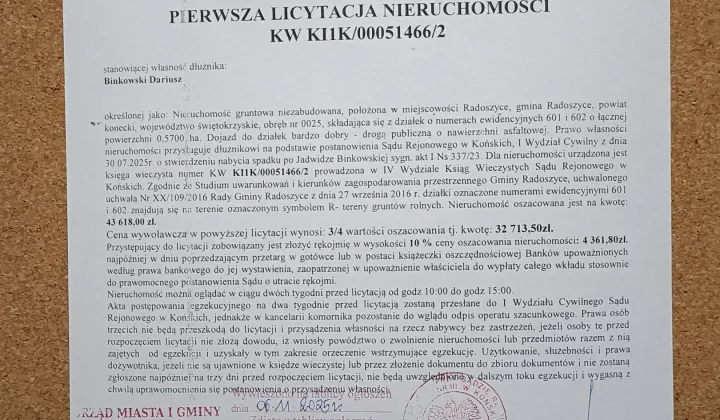 Działka rekreacyjna Radoszyce, ul. Piotrkowska