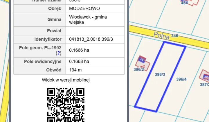 Działka budowlana Modzerowo, ul. Polna