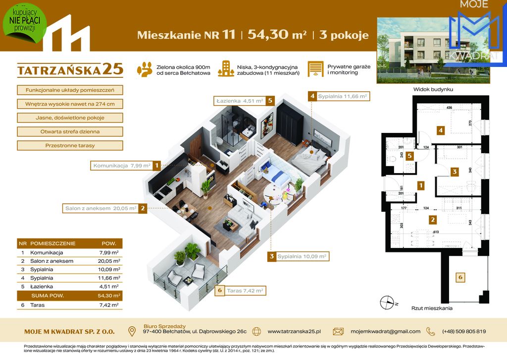 Bełchatów Mieszkanie - 3 pokoje - 54 m² - 2 piętro