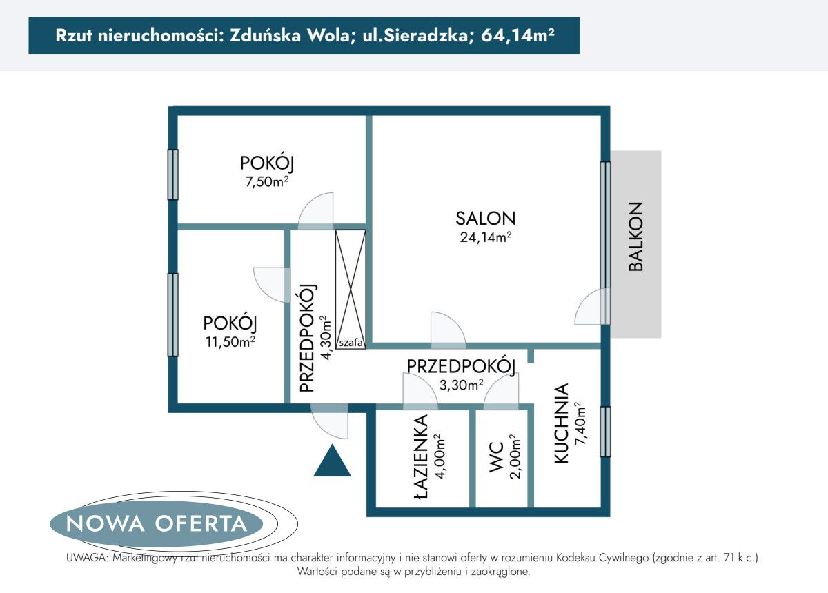 Mieszkanie 3-pokojowe Zduńska Wola, ul. Sieradzka. Zdjęcie 18