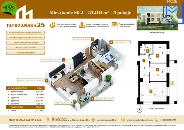 Mieszkanie 3-pokojowe Bełchatów, ul. Tatrzańska. Zdjęcie 1