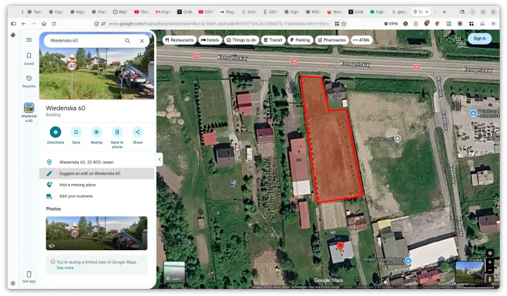 Działka rolna Jasień, ul. Wiedeńska