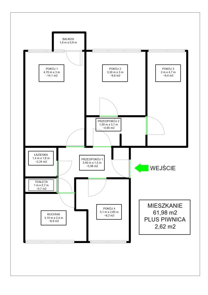 Mieszkanie 4-pokojowe Piotrków Trybunalski, ul. Łódzka. Zdjęcie 9
