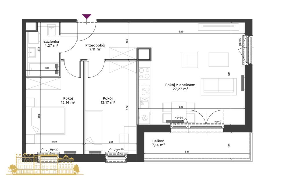 Mieszkanie 3-pokojowe Kraków, ul. Walerego Sławka. Zdjęcie 2