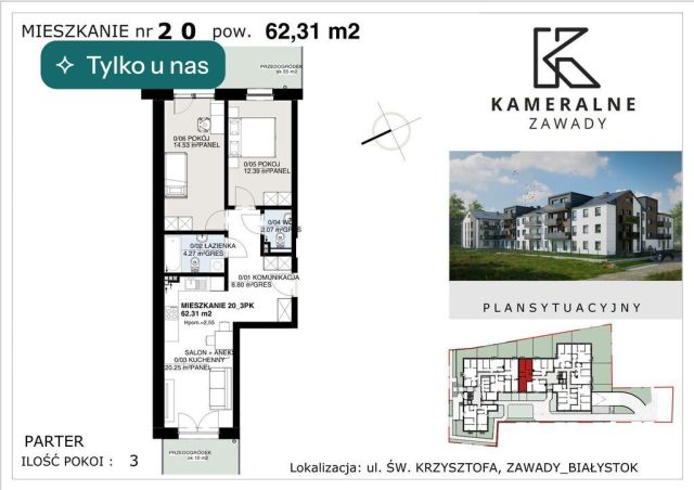Mieszkanie 3-pokojowe Białystok Zawady, ul. św. Krzysztofa. Zdjęcie 1
