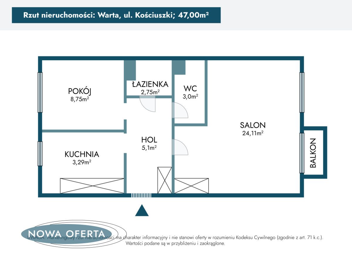 Mieszkanie 2-pokojowe Warta, ul. Tadeusza Kościuszki. Zdjęcie 17