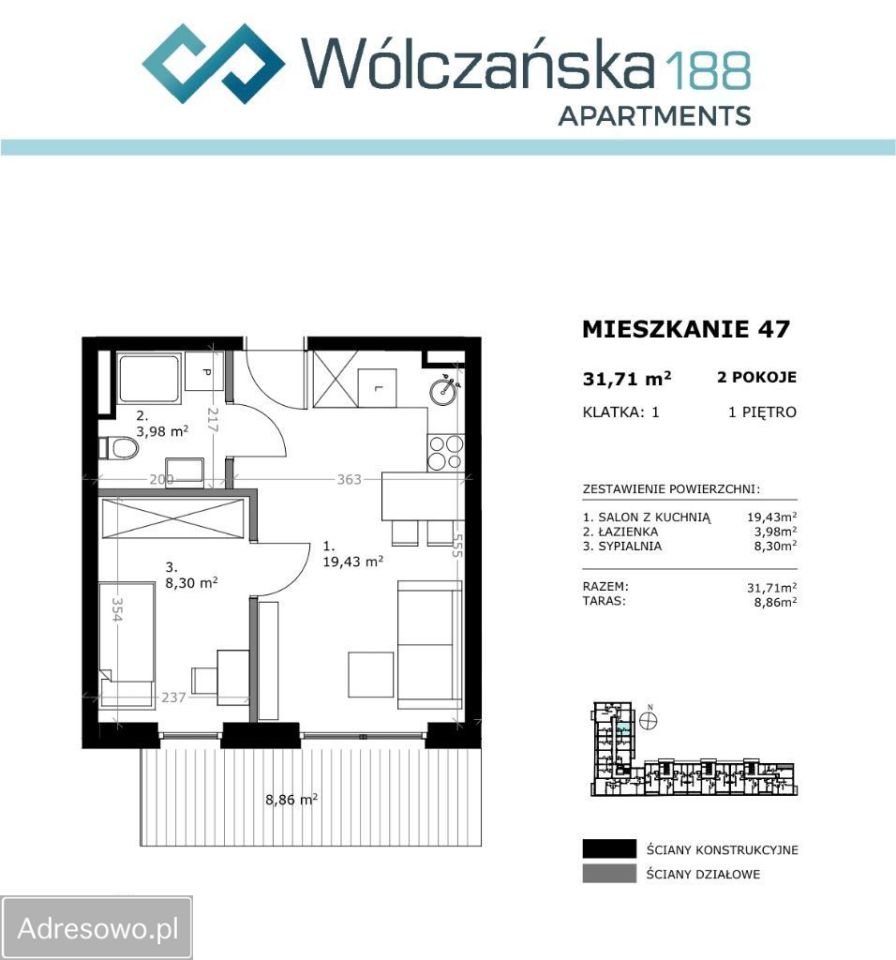 Mieszkanie 2-pokojowe Łódź Śródmieście, ul. Wólczańska. Zdjęcie 9
