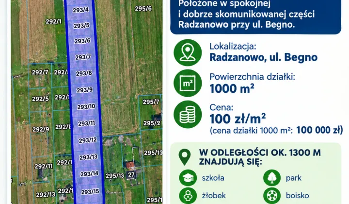Działka budowlana Radzanowo Begno, ul. Begno