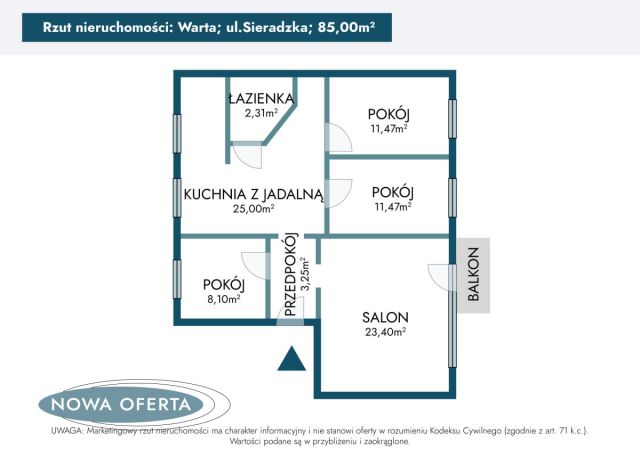 Mieszkanie 4-pokojowe Warta, ul. Sieradzka. Zdjęcie 21