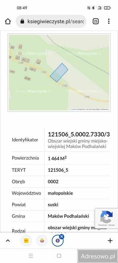 Działka rolna Grzechynia