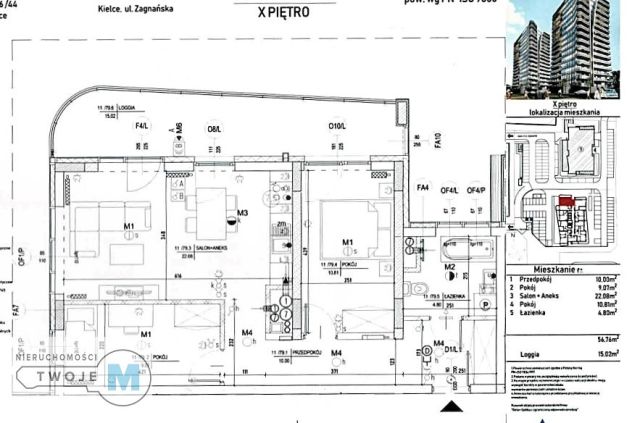 Mieszkanie 3-pokojowe Kielce, ul. Zagnańska. Zdjęcie 6