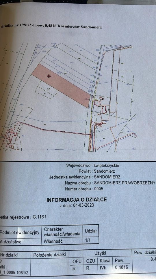 Działka rolno-budowlana Sandomierz Koćmierzów, ul. Koćmierzów