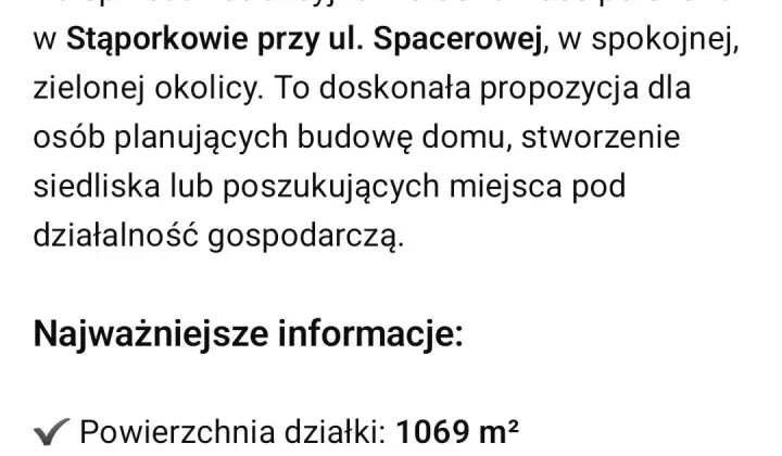Działka budowlana Stąporków Koprosa, ul. Spacerowa