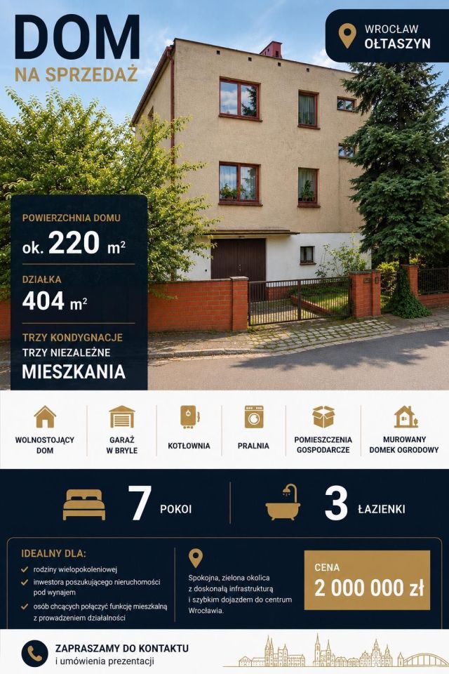 dom wolnostojący, 7 pokoi Wrocław Ołtaszyn. Zdjęcie 1