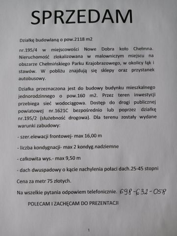 Działka budowlana Nowe Dobra Łąki. Zdjęcie 1