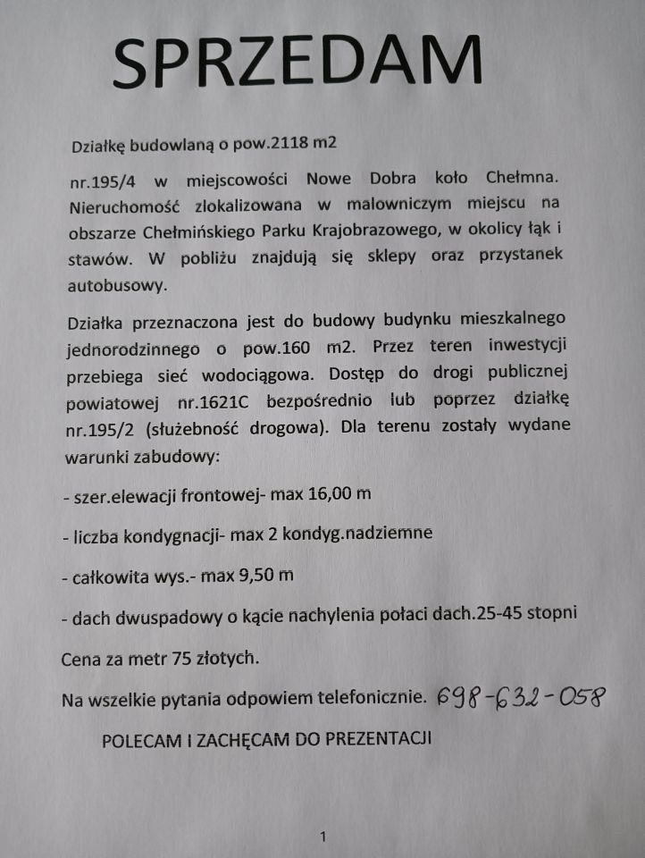 Działka budowlana Nowe Dobra Łąki