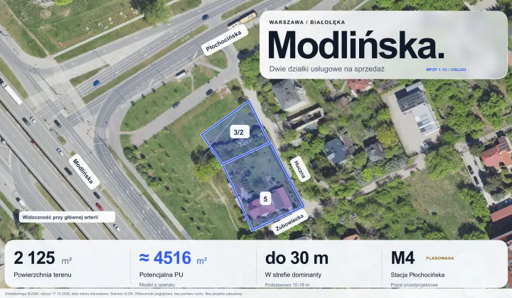 Działka inwestycyjna Warszawa Białołęka, ul. Modlińska