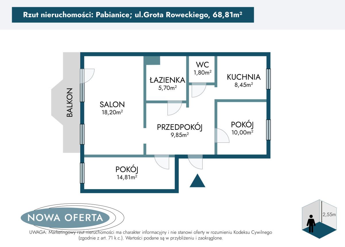 Mieszkanie 3-pokojowe Pabianice, ul. gen. Stefana "Grota" Roweckiego. Zdjęcie 22