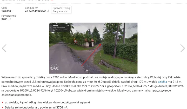 Działka rolno-budowlana Rąbień, ul. Wolska