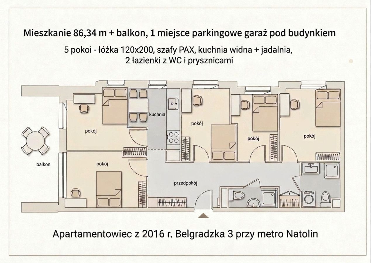 Mieszkanie 5-pokojowe Warszawa Mokotów, ul. Belgradzka. Zdjęcie 2