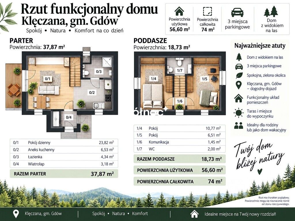 dom wolnostojący, 3 pokoje Klęczana. Zdjęcie 15