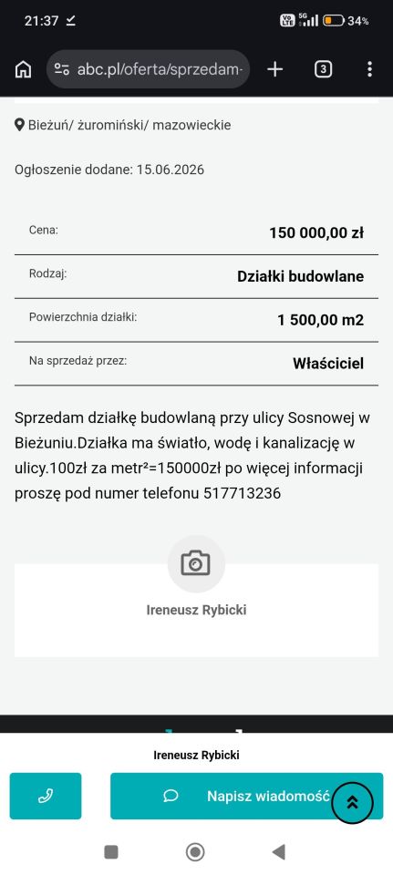 Działka budowlana Bieżuń, ul. Sosnowa. Zdjęcie 2