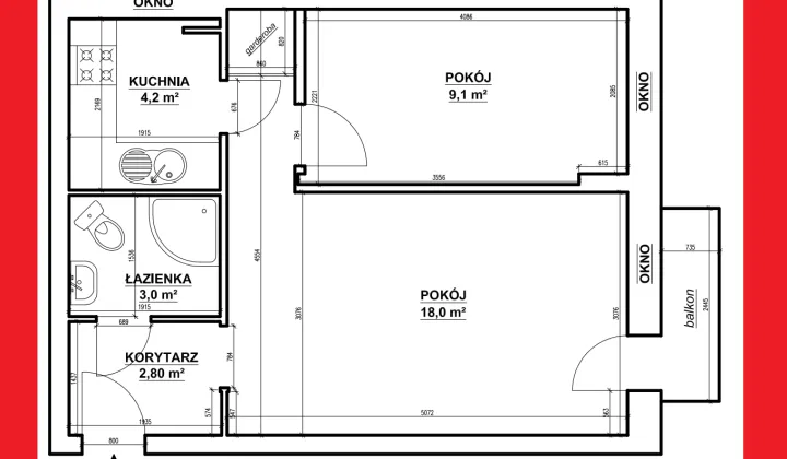 Mieszkanie 2-pokojowe Ostrów Wielkopolski Centrum, ul. 60 Pułku Piechoty