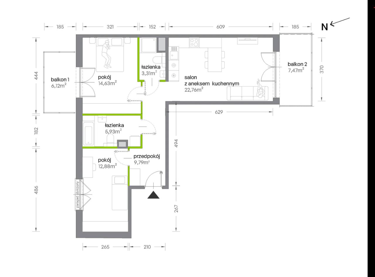 Mieszkanie 3-pokojowe Kraków Krowodrza, ul. Żabiniec. Zdjęcie 7