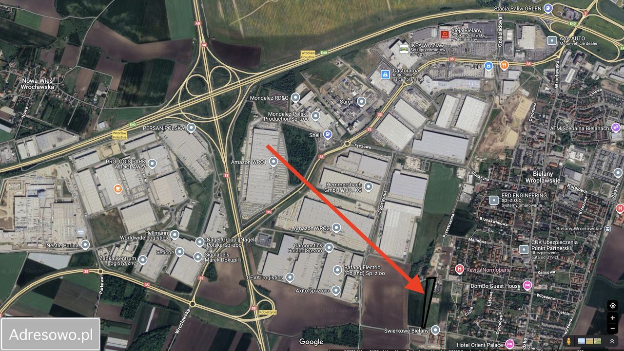 Działka inwestycyjna Bielany Wrocławskie, ul. Przestrzenna