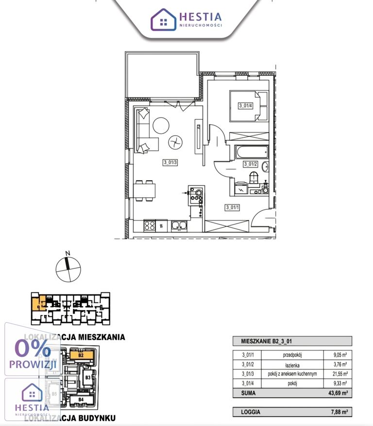 Mieszkanie 2-pokojowe Szczecin Żelechowa, ul. Maksymiliana Golisza