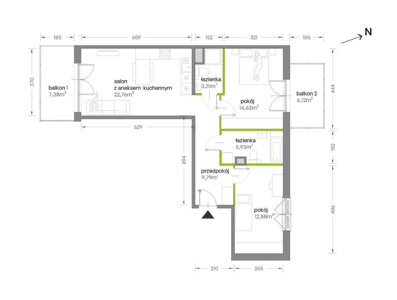Mieszkanie 3-pokojowe Kraków Krowodrza, ul. Żabiniec. Zdjęcie 7