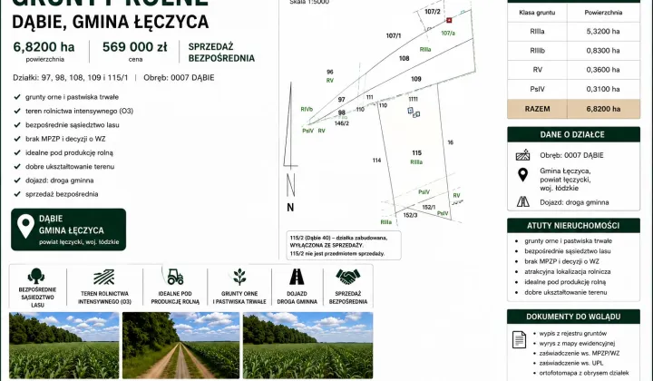 Działka rolno-budowlana Dąbie