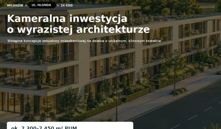 Działka inwestycyjna Warszawa Wilanów, ul. Księdza Prymasa Augusta Hlonda