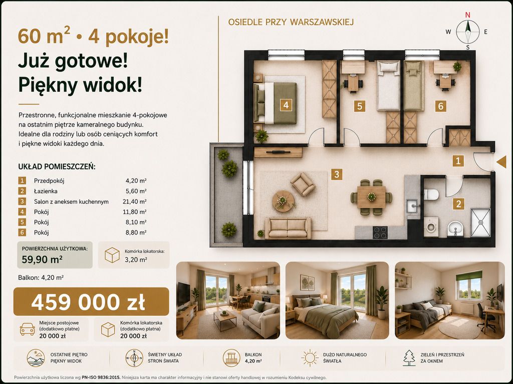 Mieszkanie 4-pokojowe Rzeszów, ul. Warszawska. Zdjęcie 3