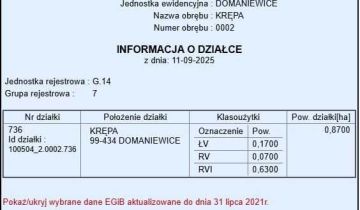 Działka inwestycyjna Krępa