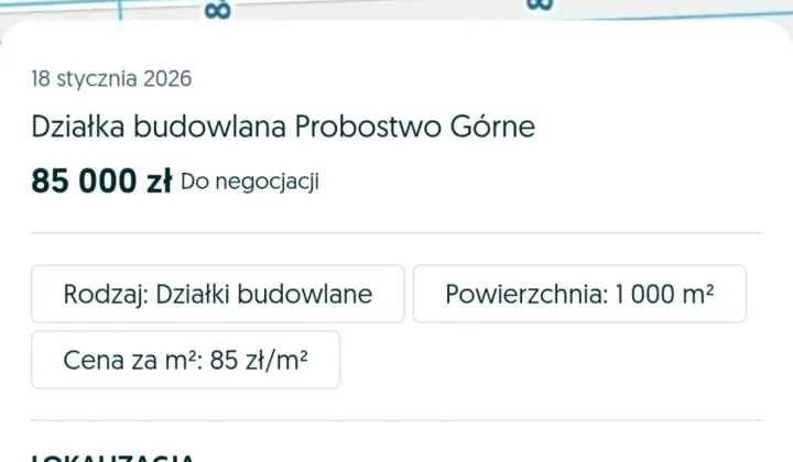 Działka budowlana Probostwo Górne