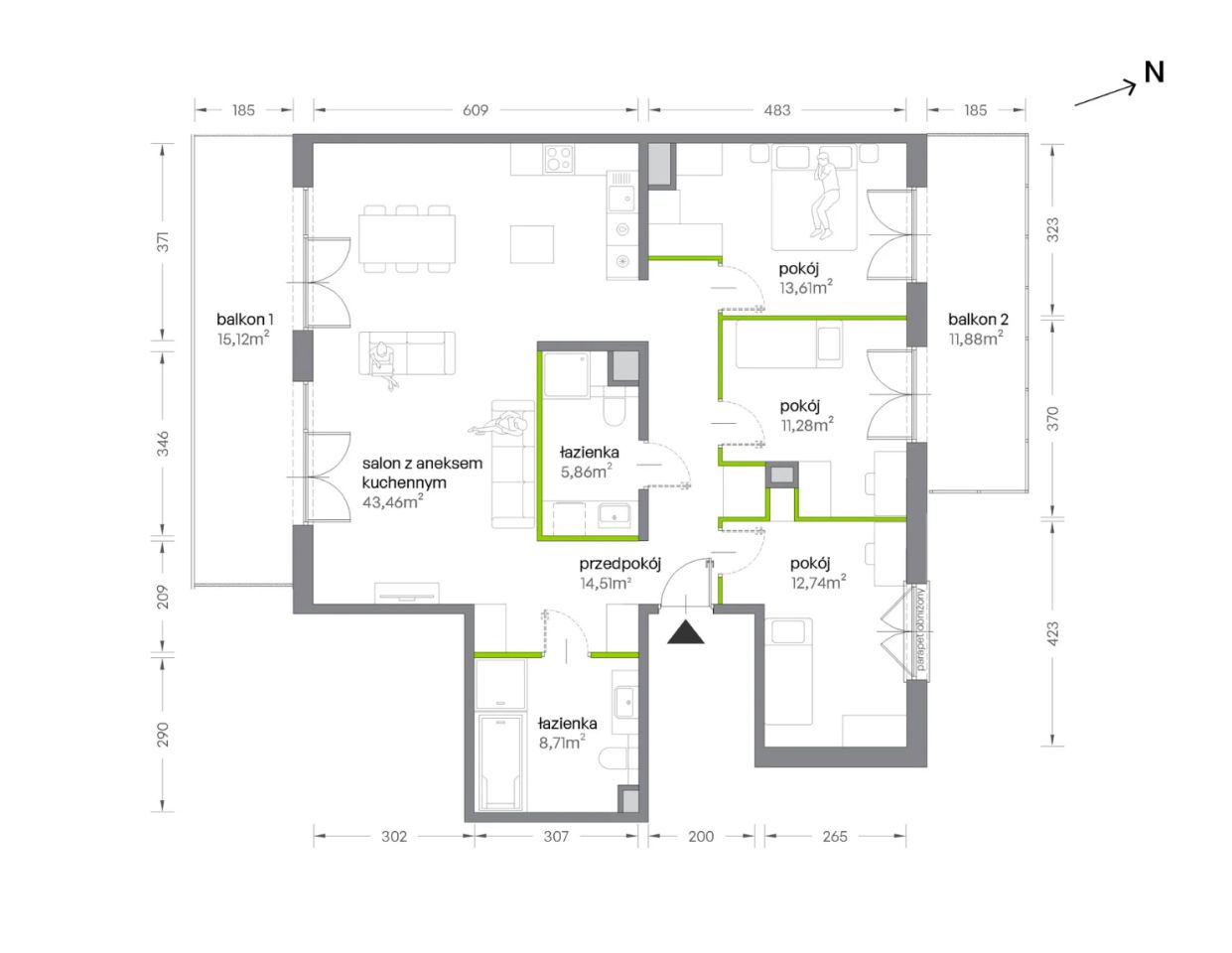 Mieszkanie 4-pokojowe Kraków Krowodrza, ul. Żabiniec. Zdjęcie 7