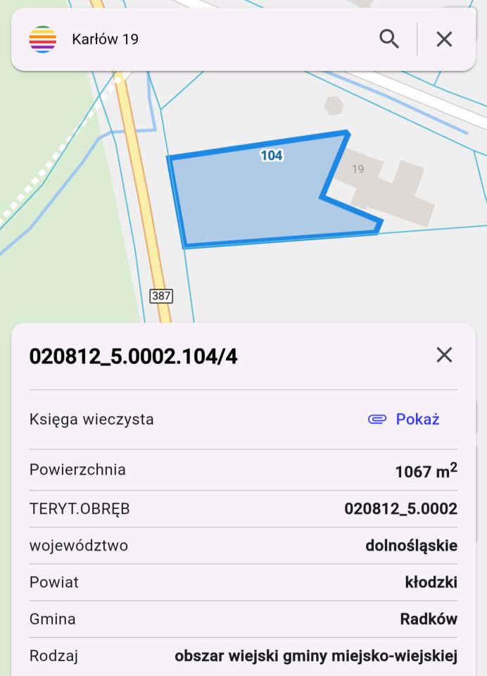 Działka inwestycyjna Karłów