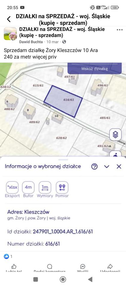 Działka budowlana Żory Kleszczów, ul. Jasna