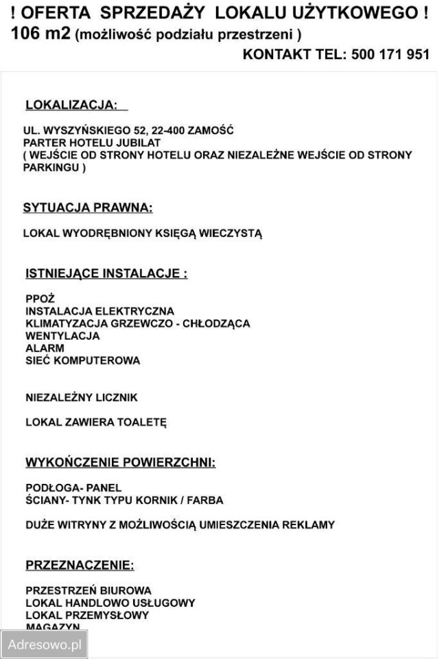 Lokal Zamość, ul. Prymasa Stefana Wyszyńskiego. Zdjęcie 9