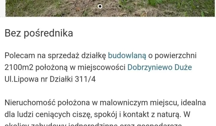 Działka rolno-budowlana Dobrzyniewo Duże, ul. Lipowa