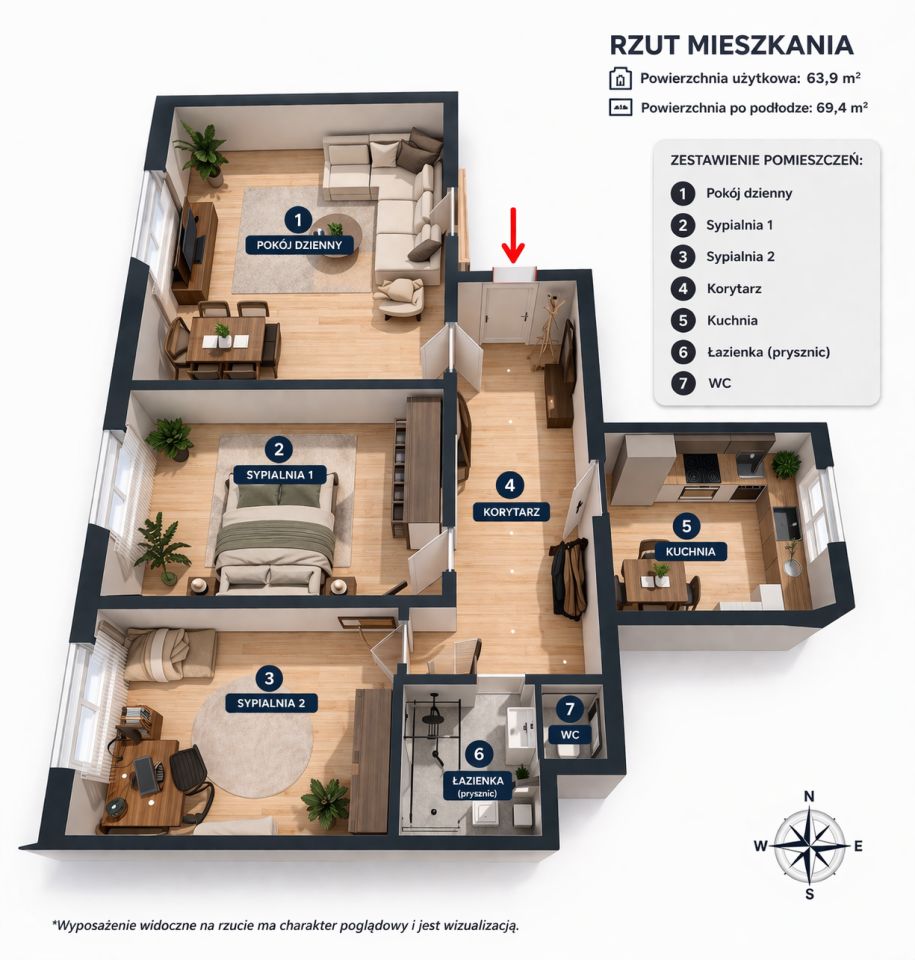 Mieszkanie 3-pokojowe Głogów Stare Miasto, ul. Smolna. Zdjęcie 2