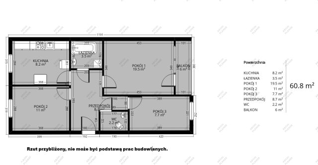 Mieszkanie 3-pokojowe Pabianice Centrum, ul. Władysława Broniewskiego. Zdjęcie 1