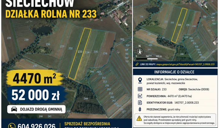 Działka rolno-budowlana Sieciechów, ul. Paryż